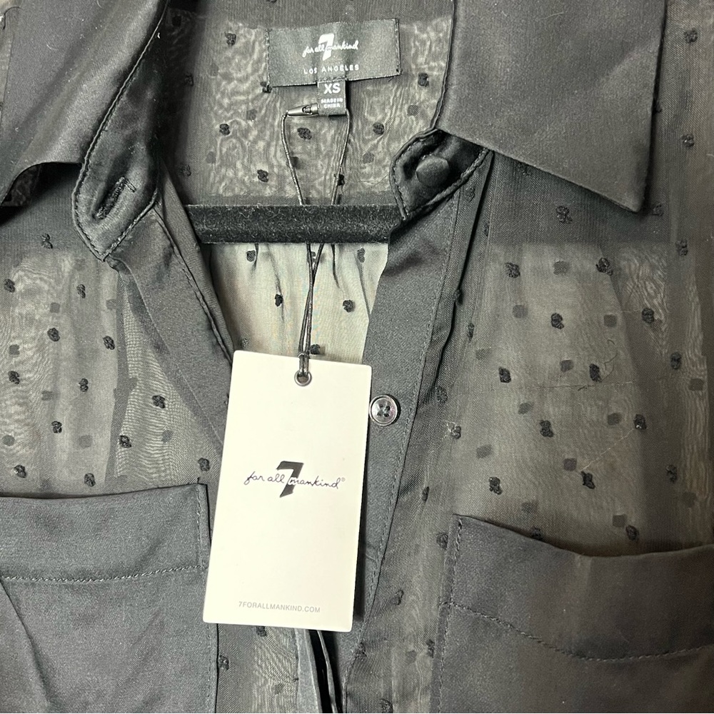 NWT 7 For All Mankind Swiss Dot Patch Pocket Top in Jet Black - Picture 3 of 7